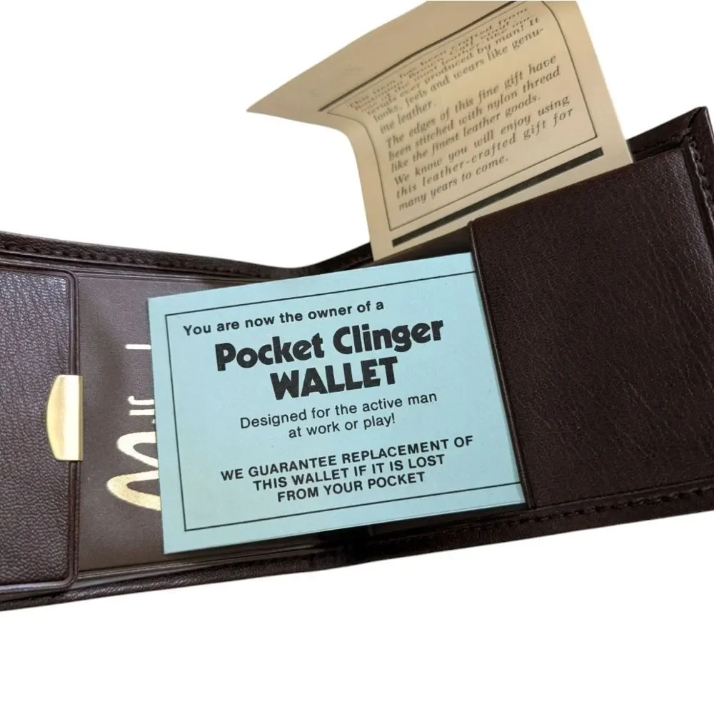 Vintage Men's Brown Leather‎ Calf Pocket Clinger Wallet NWT